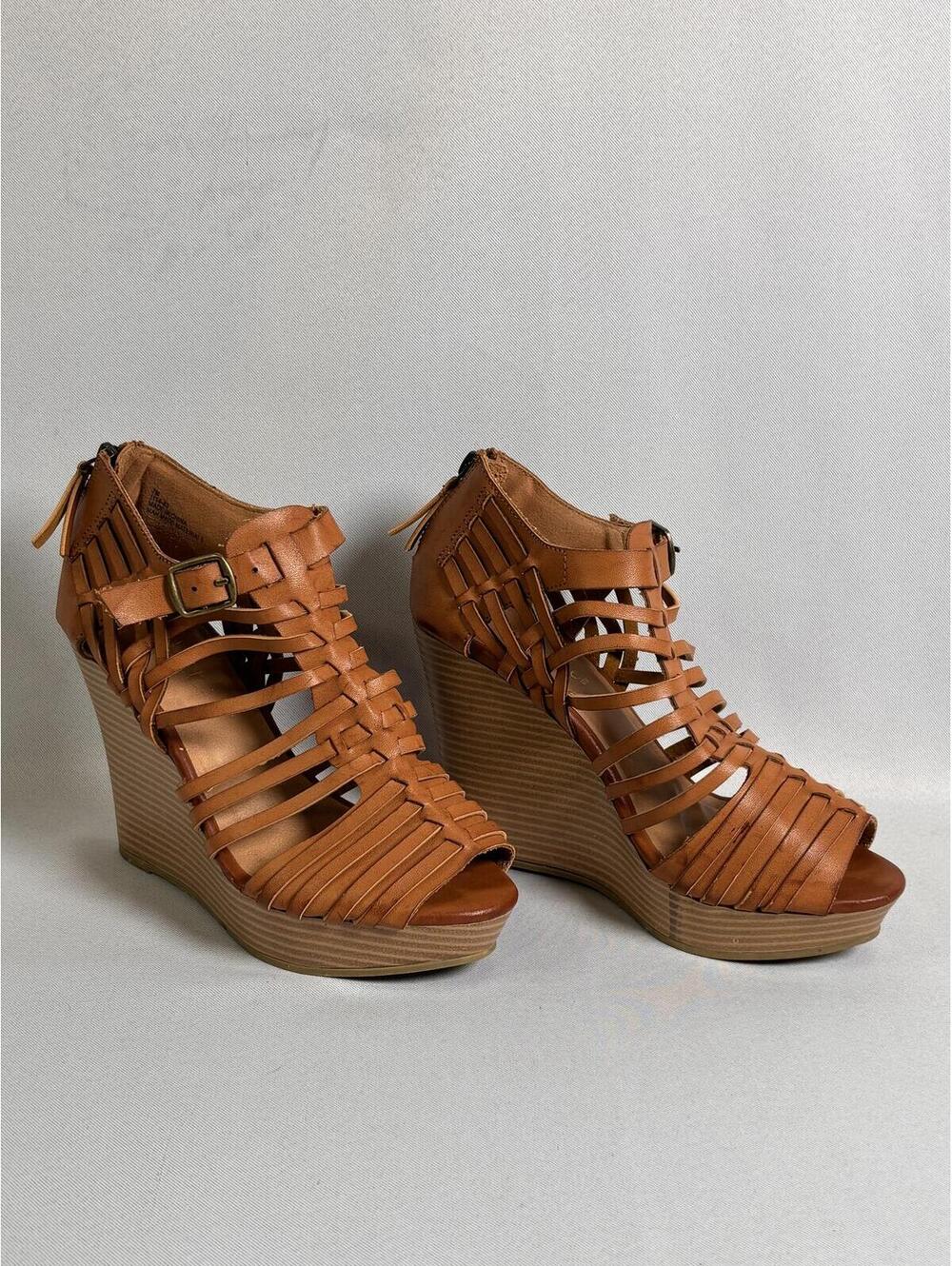 Altard State Brown Strappy Faux Leather Wedge Sandals Size 7M
